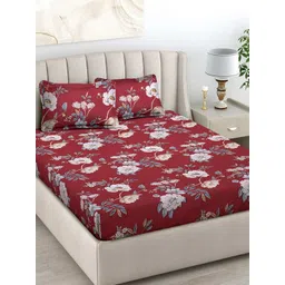 Myntra Elegant Homes Maroon & Pink Floral Printed 300 TC King Bedsheet Set 2.50 m x 2.25 m-image-37