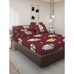 Myntra Elegant Homes Maroon & White Floral Printed 300 TC King Bedsheet Set 2.5 m x 2.25 m-image-32