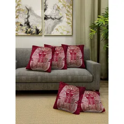 Myntra Elegant Homes Maroon & White Set of 5 Colourblocked Velvet Square Cushion Covers-image-9