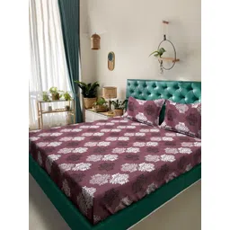 Myntra Elegant Homes Maroon Printed Pure Cotton 400TC Fitted King Bedsheet Set 2.5 x 2.25m-image-43