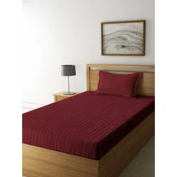 Myntra Elegant Homes Maroon Striped 280 TC Single Bedsheet Set-1.52 m X 2.28 m-image-38