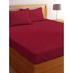 Myntra Elegant Homes Maroon Striped 300 TC Queen Bedsheet with 2 Pillow Covers-picture-33