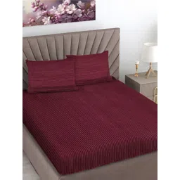 Myntra Elegant Homes Maroon Striped Woollen 300 TC Fitted King Bedsheet Set-2.5mX2.25m-picture-31