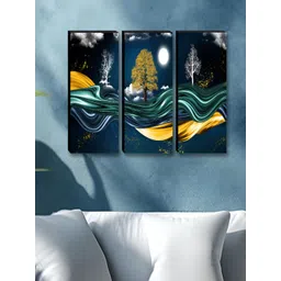 Myntra Elegant Homes Navy Blue 3 Pcs Wooden Tree & Moon Floral & Botanical Wall Art-picture-32