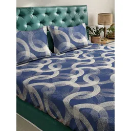 Myntra Elegant Homes Navy Blue & Beige Floral 300 TC Queen Bedsheet with 2 Pillow Covers-picture-17