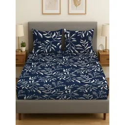 Myntra Elegant Homes Navy Blue & Cream-Coloured 300 TC King Bedsheet with 2 Pillow Covers-picture-18