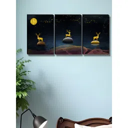 Myntra Elegant Homes Navy Blue & Gold-Toned 3 Pieces Birds And Animals Printed Wall Arts-picture-37