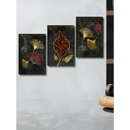 Myntra Elegant Homes Navy Blue & Gold-Toned 3 Pieces Leaf Floral and Botanical Wall Art-picture-16