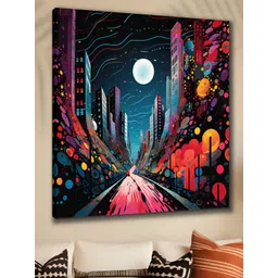 Myntra Elegant Homes Navy Blue & Orange Street & Moon Printed Canvas Wall Art-picture-35