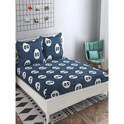 Myntra Elegant Homes Navy Blue & White Floral 300 TC Queen Bedsheet with 2 Pillow Covers-picture-16