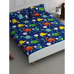 Myntra Elegant Homes Navy Blue & Yellow Floral 300 TC Queen Bedsheet with 2 Pillow Covers-picture-15