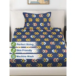 Myntra Elegant Homes Navy Blue Floral 300 TC Single Bedsheet with 1 Pillow Covers image 5