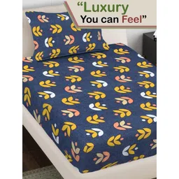 Myntra Elegant Homes Navy Blue Floral 300 TC Single Bedsheet with 1 Pillow Covers image 2