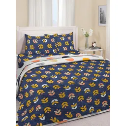 Myntra Elegant Homes Navy Blue Floral Polycotton 4 Piece Double King Fine Bedding Set-picture-25