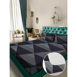 Myntra Elegant Homes Navy Blue Geometric 180 TC King Bedsheet with 2 Pillow Covers-picture-19