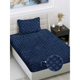 Myntra Elegant Homes Navy Blue Printed Woollen 300 TC Single Bedsheet Set 2.25 m X1.5 m-picture-38