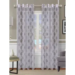 Myntra Elegant Homes Off White Set of 2 Floral Sheer Long Door Curtain-picture-39