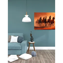 Myntra Elegant Homes Orange & Brown Seven Running Horses Birds and Animals Canvas Wall Art-picture-37