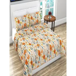Myntra Elegant Homes Orange & Cream Colored Floral Printed Bed Cover With Pillow-picture-30