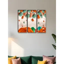 Myntra Elegant Homes Orange & Green 3 Piece Wood Floral and Botanical Wall Paintings-picture-27