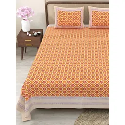 Myntra Elegant Homes Orange & Red Floral 180 TC King Bedsheet with 2 Pillow Covers-picture-13