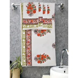 Myntra Elegant Homes Orange & White 5 Piece Printed Cotton 210 GSM Towel Set-picture-11