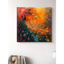 Myntra Elegant Homes Orange Colored & Green Peacock Printed Canvas Wall Art-picture-30