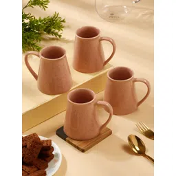 Myntra Elegant Homes Peach & Black 4 Pieces Textured Ceramic Glossy Mugs-picture-21