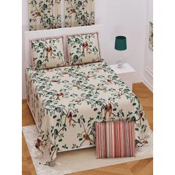 Myntra Elegant Homes Peach-Coloured & Green Floral 250 TC King Bedsheet with 2 Pillow Covers-picture-17