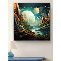 Myntra Elegant Homes Peach-Coloured & Green Mountain & Moon Canvas Wall Art-picture-37