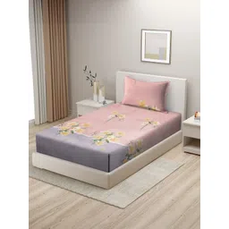 Myntra Elegant Homes Peach-Coloured & Yellow Floral 280 TC Single Bedsheet Set-2.28mx1.52m-picture-33