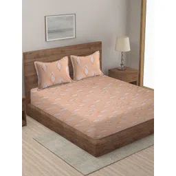 Myntra Elegant Homes Peach-Coloured Geometric Printed 300TC King Bedsheet Set 2.50 x 2.25m-picture-37