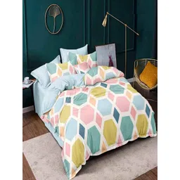 Myntra Elegant Homes Pink & Blue Geometric Single Fine Bedding Set-picture-20
