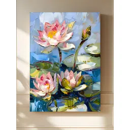 Myntra Elegant Homes Pink & Blue Lotus flower On the Pond Printed Canvas Wall Art-picture-13
