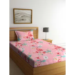 Myntra Elegant Homes Pink & Green Printed 300 TC Single Bedsheet Set- 225 cm x 150 cm-picture-40