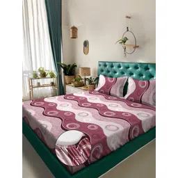Myntra Elegant Homes Pink & Maroon Printed Fitted 300 TC King Bedsheet Set-2.50 m x 2.25 m-image-49