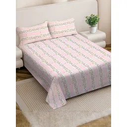 Myntra Elegant Homes Pink & White Floral 300 TC King Bedsheet with 2 Pillow Covers-picture-31