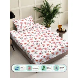 Myntra Elegant Homes Pink & White Floral Printed 300 TC Single Bedsheet Set 2.25 m x 1.5 m-picture-23