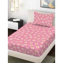 Myntra Elegant Homes Pink Floral 300 TC Single Bedsheet with 1 Pillow Covers-picture-32