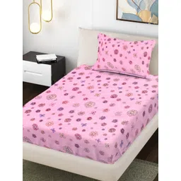 Myntra Elegant Homes Pink Printed 300TC Woolen Single Bedsheet Set 2.20 m x 1.50 m-picture-38