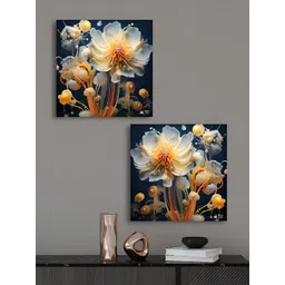 Myntra Elegant Homes Premium Painting White & Navy Blue 2 Pieces Floral Canvas Wall Arts-picture-35