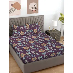 Myntra Elegant Homes Purple & Brown Floral 300 TC Double King Bedsheet Set-2.5 m X 2.25 m-picture-30