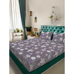 Myntra Elegant Homes Purple & Grey Floral 300TC Fitted Double King Bedsheet Set-2.5mX2.25m-picture-32