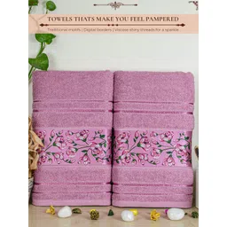 Myntra Elegant Homes Purple & Pink 2 Pieces Printed Cotton 450 GSM Bath Towels-picture-30