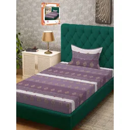 Myntra Elegant Homes Purple & White Ethnic Motifs 300 TC Single Bedsheet Set-2.25m X 1.50m-picture-37