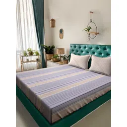 Myntra Elegant Homes Purple & White Striped 300 TC King Bedsheet Set 2.50 m x 2.25 m-picture-27