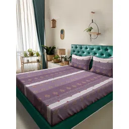 Myntra Elegant Homes Purple Geometric 300 TC Fitted Double King Bedsheet Set-2.5mX2.25m-picture-31