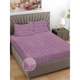 Myntra Elegant Homes Purple Striped 300 TC King Bedsheet with 2 Pillow Covers-picture-11