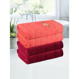 Myntra Elegant Homes Red & Orange 4 Printed Cotton 260 GSM Bath Towel-picture-19