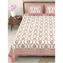 Myntra Elegant Homes Red & Orange Floral 180 TC King Bedsheet with 2 Pillow Covers-picture-12